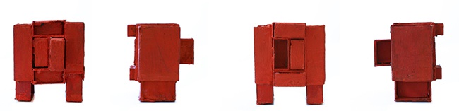Escultura de caixas de fósforos | 1964 | Tinta guache vermelha, caixas de fósforos, cola | 7 x 6,5 x 7,5 cm